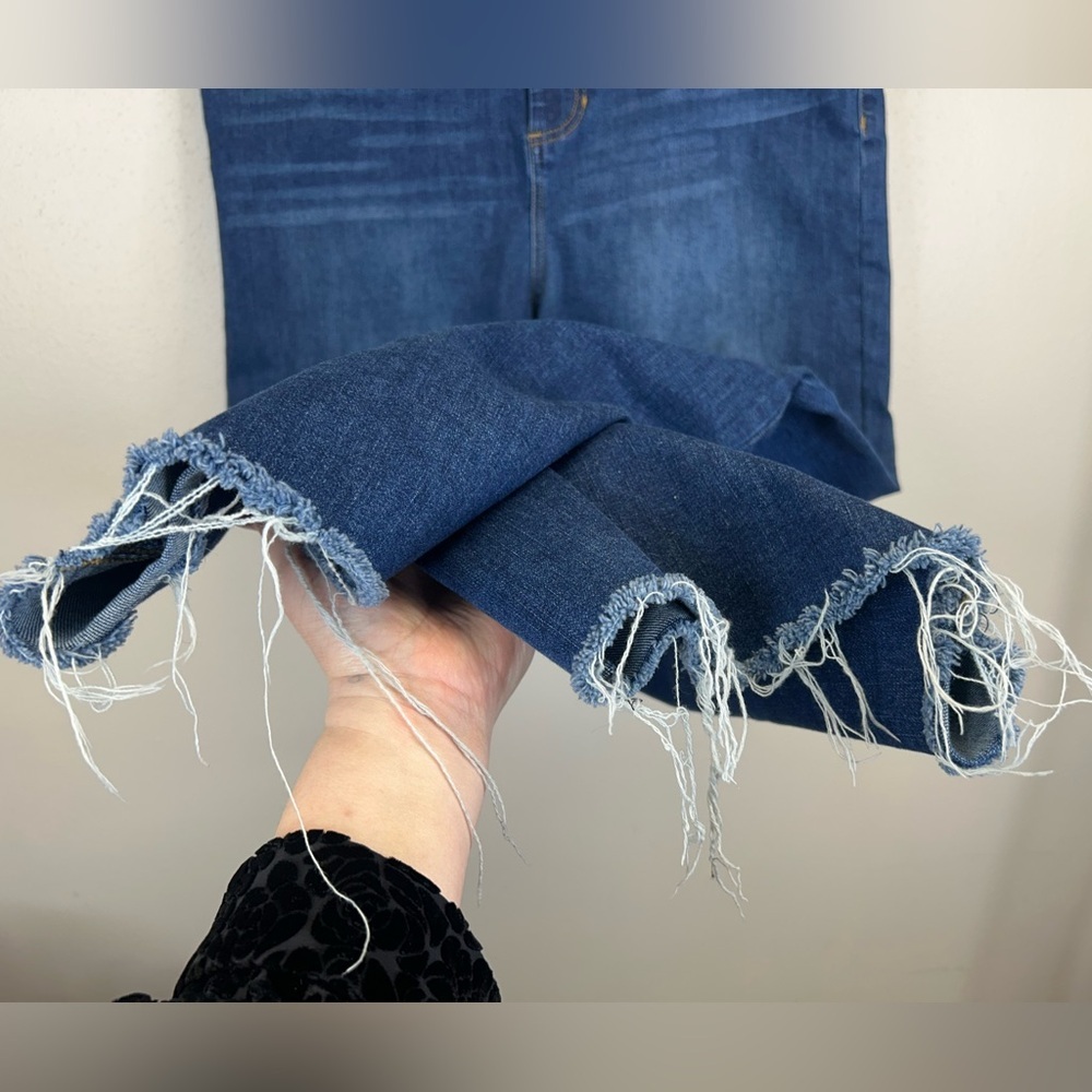 Oat New York Dark Blue Wide Leg Womens 16W Jeans High Rise Frayed Hem 2X 3X Plus - Picture 6 of 11